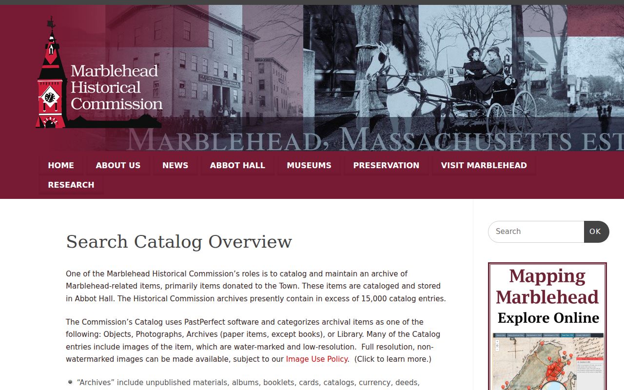 Marblehead city directory research in the Historical Commission PastPerfect catalog