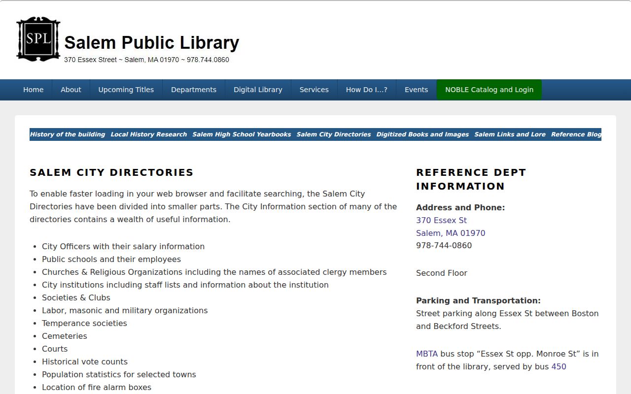 Marblehead city directory collection at Salem Public Library